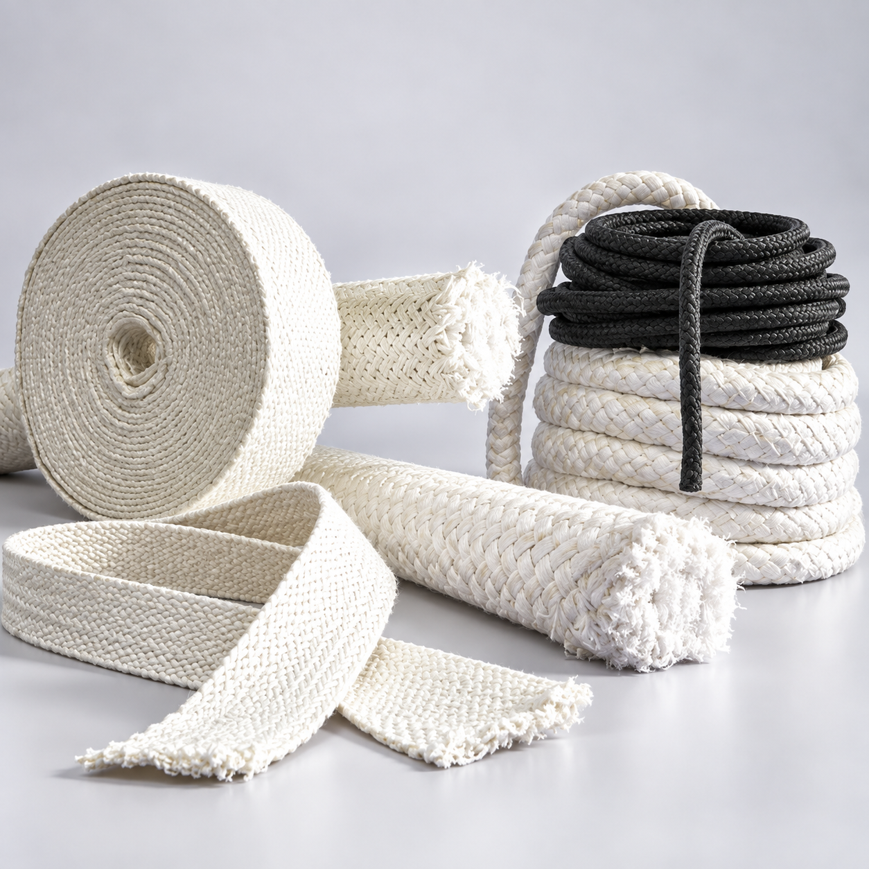 Textile Dichtungsbänder und Schnüre in verschiedenen Stärken